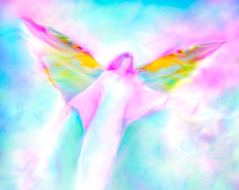 Archangel Gabriel in Flight, Guardian Angel Art Spirit Painting, Signed Giclee Print by Glenyss Bourne