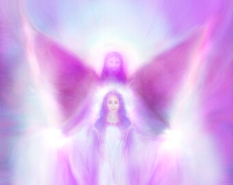 Twin Flames Archangel Zadkiel and Lady Anethyst Transformation painting  Signed Giclee on Archival Paper or CANVAS by Glenyss Bourne