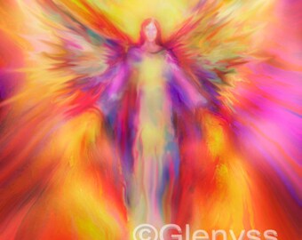 ARCHANGEL URIEL Guardian Angel Painting, Large A3 Signed Giclee Print by Glenyss Bourne