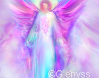 ARCHANGEL Raphael, Guardian Angel Painting Large Signed A2 Giclee Print on Canvas by Glenyss Bourne