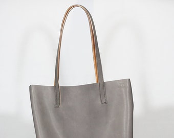 Große Totebag Karl aus grauem Leder Handtasche Ledertasche Lederbeutel klassisch schlicht unisex