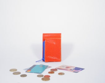 Mini Lederportemonnaie Ida in Orange-Blau , minimalistisch, Geldbeutel, Geldbörse, Wallet, Münzfach, handmade, unisex