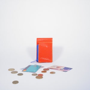 Mini Lederportemonnaie Ida in Orange-Blau , minimalistisch, Geldbeutel, Geldbörse, Wallet, Münzfach, handmade, unisex