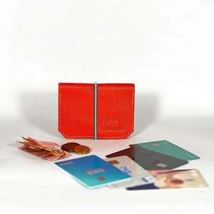 Mini Leder Portemonnaie Isaac in Orange, minimalistisch, Geldbeutel, Geldbörse, Wallet, Münzfach, handmade, unisex