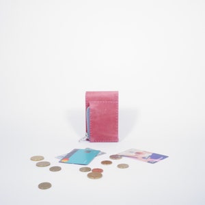 Mini Lederportemonnaie Ida in Rosa , minimalistisch, Geldbeutel, Geldbörse, Wallet, Münzfach, handmade, unisex