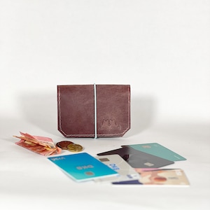 Mini billetera de cuero Isaac en rosa viejo, minimalista, billetera, compartimento para monedas, hecha a mano