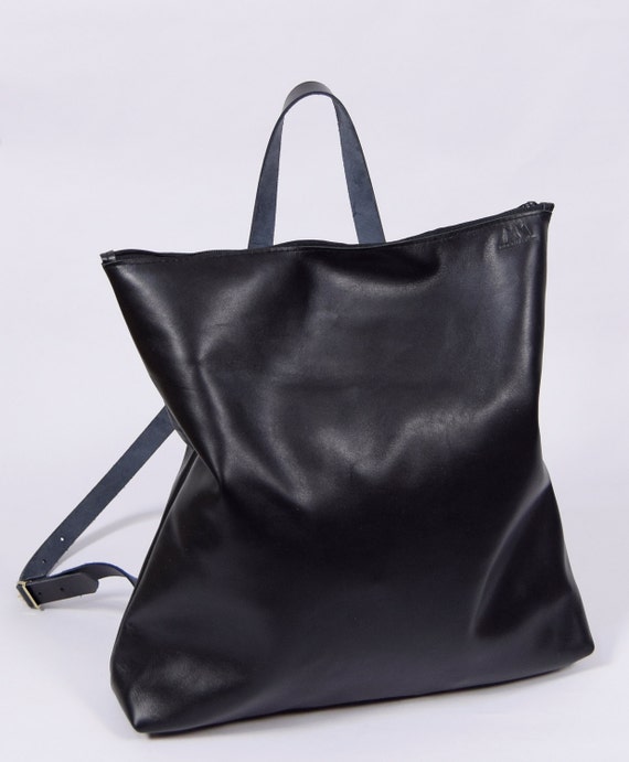 Arne black leather backpack | Etsy
