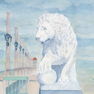 St. Augustine Brücke der Löwen, Florida Aquarell Druck, Architektur Druck, Historische Statue in Florida