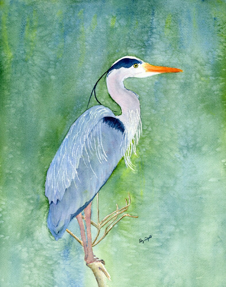 Blue Heron Watercolor Print Bird Art Wildlife Art Gift Home | Etsy