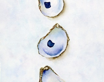 Impresión de acuarela de ostras, pintura de ostras costeras, arte de la casa de playa, arte interior costero, arte colorido de la pared de ostras