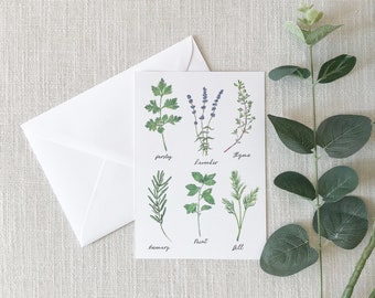 Herbs Watercolor Notecard, Gift for Cook, Notecards Gift, Botanical Stationery