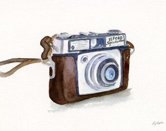 Ilford Sportsman Vintage Camera, Watercolor Photography Print, Gift for Camera Lovers