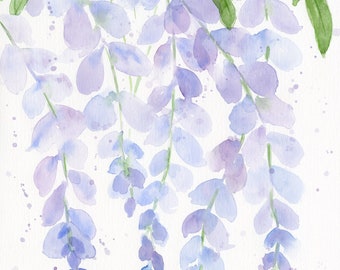 Wisteria Watercolor Print, Botanical Wall Print, Floral Illustration