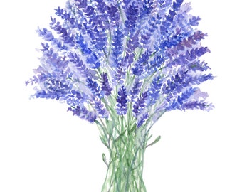 Lavender Bouquet Watercolor Print, French Country Wall Art, Holiday Gift Print, Paris Theme Wall Print