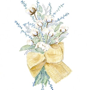 Cotton Botanical Watercolor Print, Farmhouse Watercolor Art, Rustic Floral Wall Art, Rustic Interior Art Print