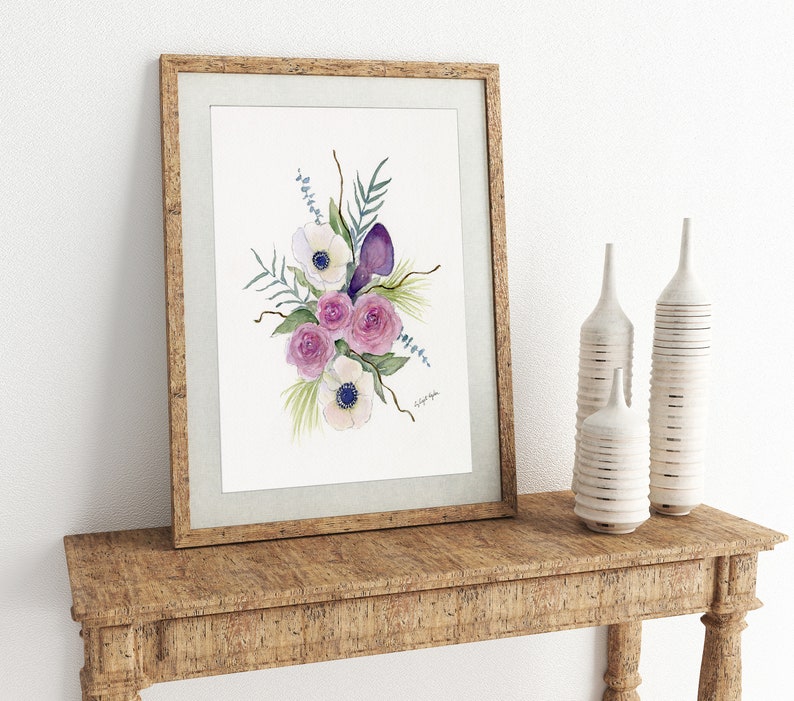 Anemone Floral Design Watercolor Print Flower Bouquet