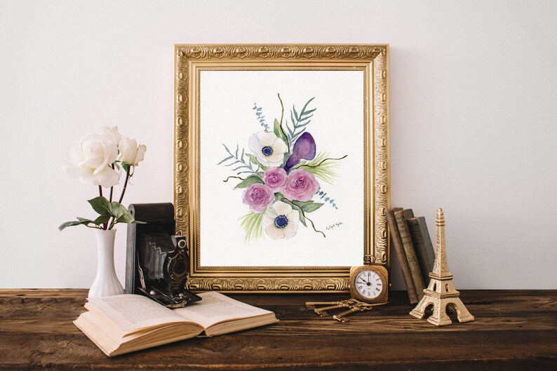 Anemone Floral Design Watercolor Print Flower Bouquet