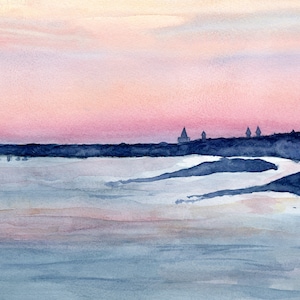Sonnenuntergang von der Vilano Brücke Aquarell Druck, Abstrakte Küstenkunst, Historische St. Augustine Ansicht, Sonnenuntergang Aquarell