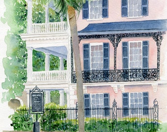 Edmonston-Alston House, Charleston Watercolor Print, Home Portrait