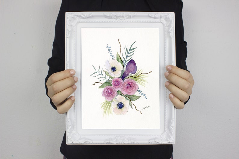Anemone Floral Design Watercolor Print Flower Bouquet