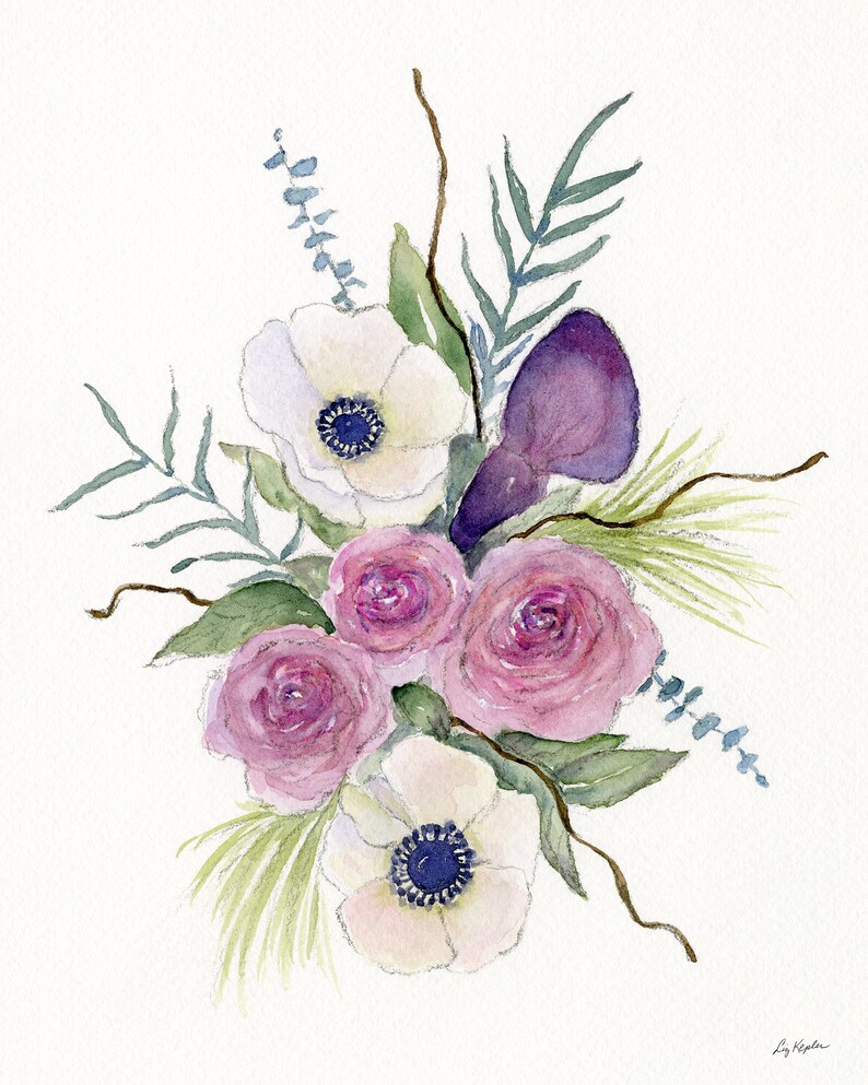 Anemone Floral Design Watercolor Print Flower Bouquet