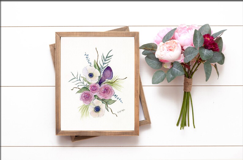 Anemone Floral Design Watercolor Print Flower Bouquet