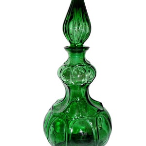 Empoli Italy MCM Green Glass Genie Bottle Corset Decanter Flame Stopper RARE Vtg
