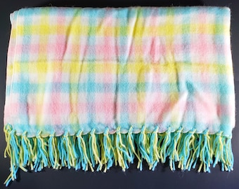 Vintage Pastel Xadrez Acrílico Tecido Bebê Cobertor Franja Guarnição Multiuso EUC