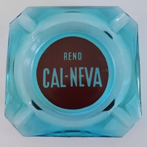 Cal-Neva Reno Nevada Ashtray Casino Club Lodge Hexagon Aqua Blue Clear Glass EUC