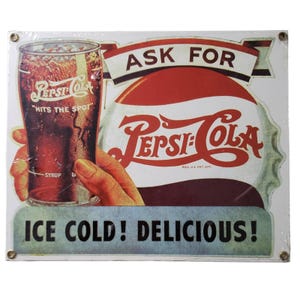 Pepsi Cola Ande Rooney Porcelain Advertising Sign Vintage Ice Cold Delicious NIP