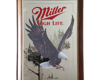 Insegna a specchio Miller High Life American Bald Eagle, serie Wildlife, incorniciata, vintage