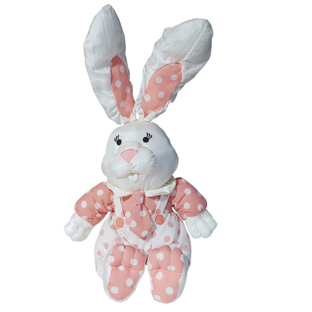 Easter Bunny Rabbit Polka Dot Pink White Plush Stuffed Animal Nylon ...