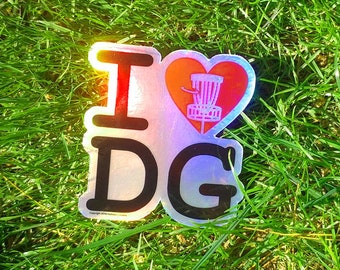 I Love Disc Golf Holographic Sticker 3in - Cooler, Water Bottle, Car, Mug, Cart, Laptop