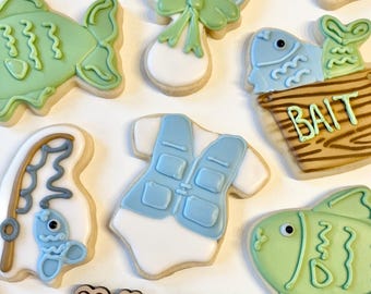 Fishing Baby Shower One Dozen Sugar Cookies