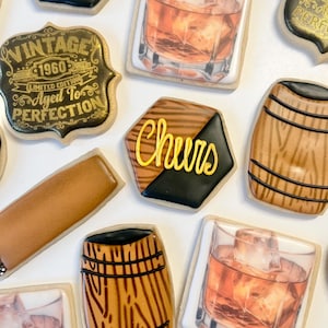 Whiskey and Cigar Birthday Cookies 1  Dozen