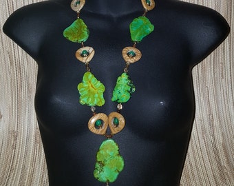 Handmade Green Turquoise Long Necklace