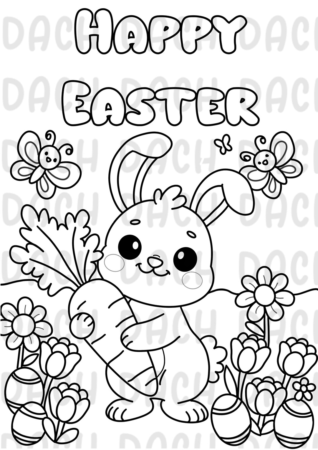 Happy Easter Bunny Coloring Page - Etsy