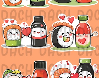 Kawaii Sushi Pair Sticker Sheet (PNG)