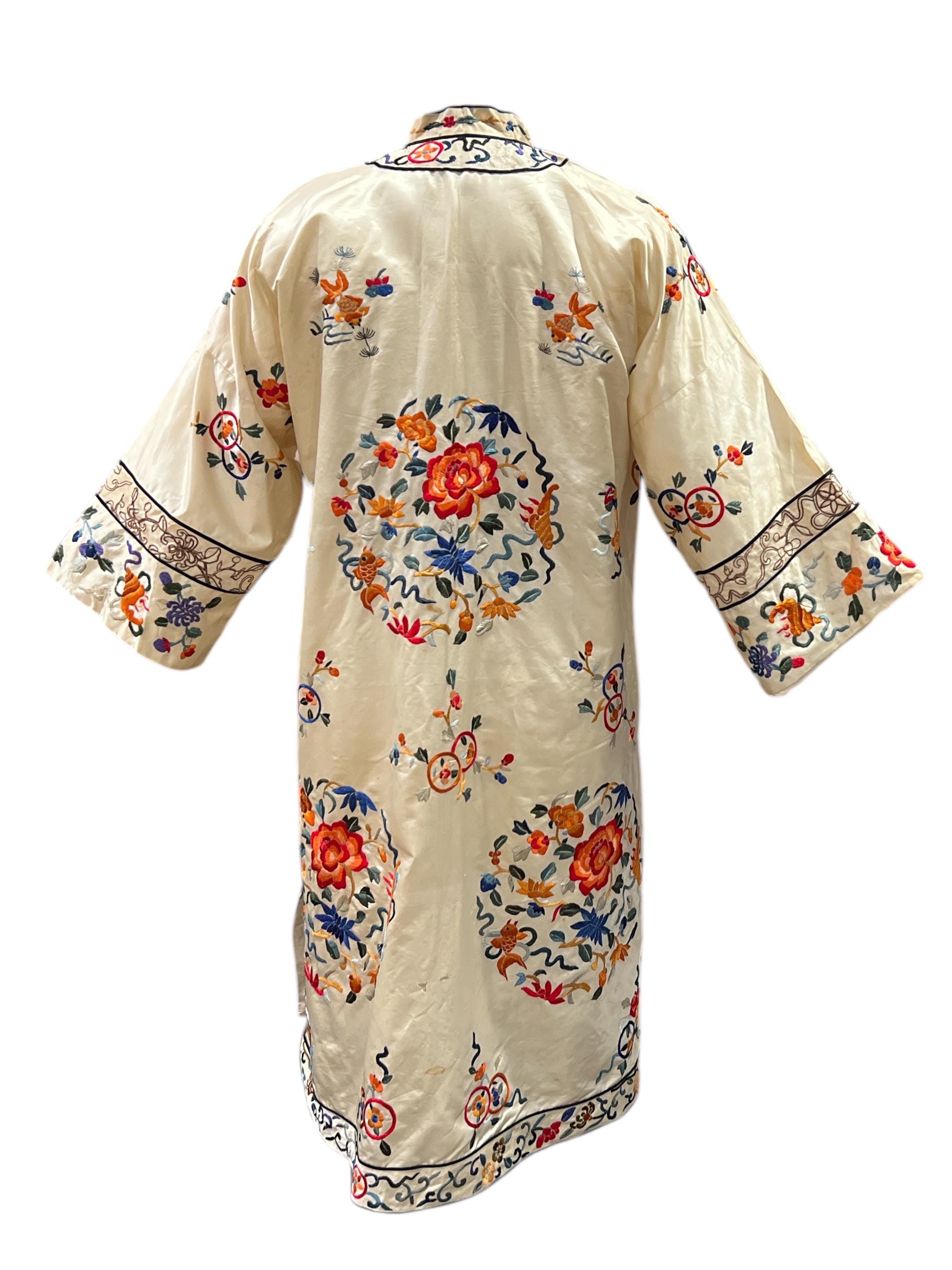 Vintage Chinese Silk Robe Hand Embroidered Floral Motif Small/medium - Etsy