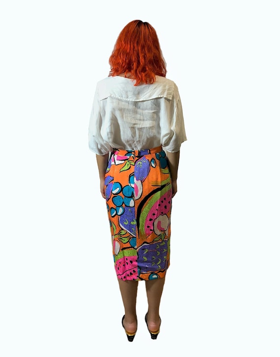 80s designer Flora Kung vibrant print floral silk… - image 4