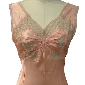 1930s Peach Silk and Lace Gown