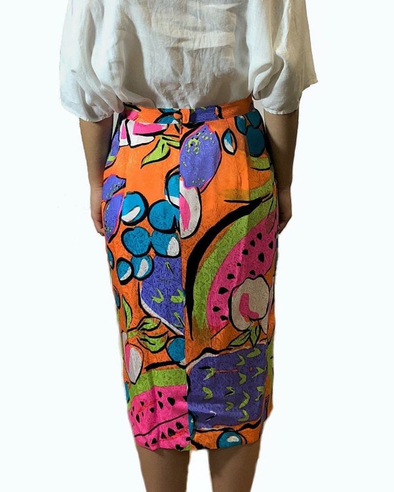 80s designer Flora Kung vibrant print floral silk… - image 2