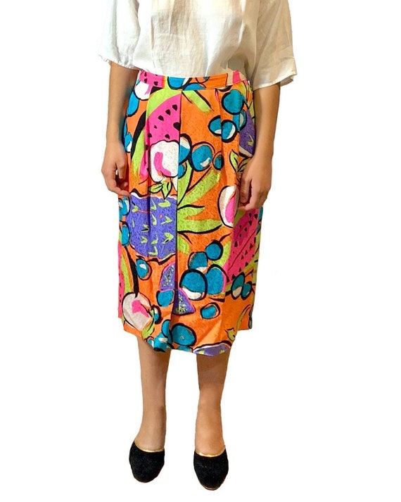 80s designer Flora Kung vibrant print floral silk… - image 3