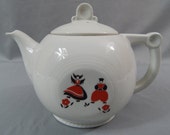 Huge Antique Porcelain Coffee Pot, Teapot, Beautiful Graphic Dutch Design, Drip-O-Lator by Enterprise Aluminum Co. Circa 1921 - 1930