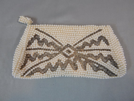 Lovely Beaded Vintage Evening Handbag Purse, Sati… - image 1