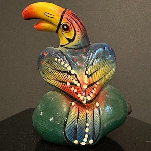 Vintage Miniature Handcrafted Pottery Toucan Bird Figure, Mexico, Artist signed