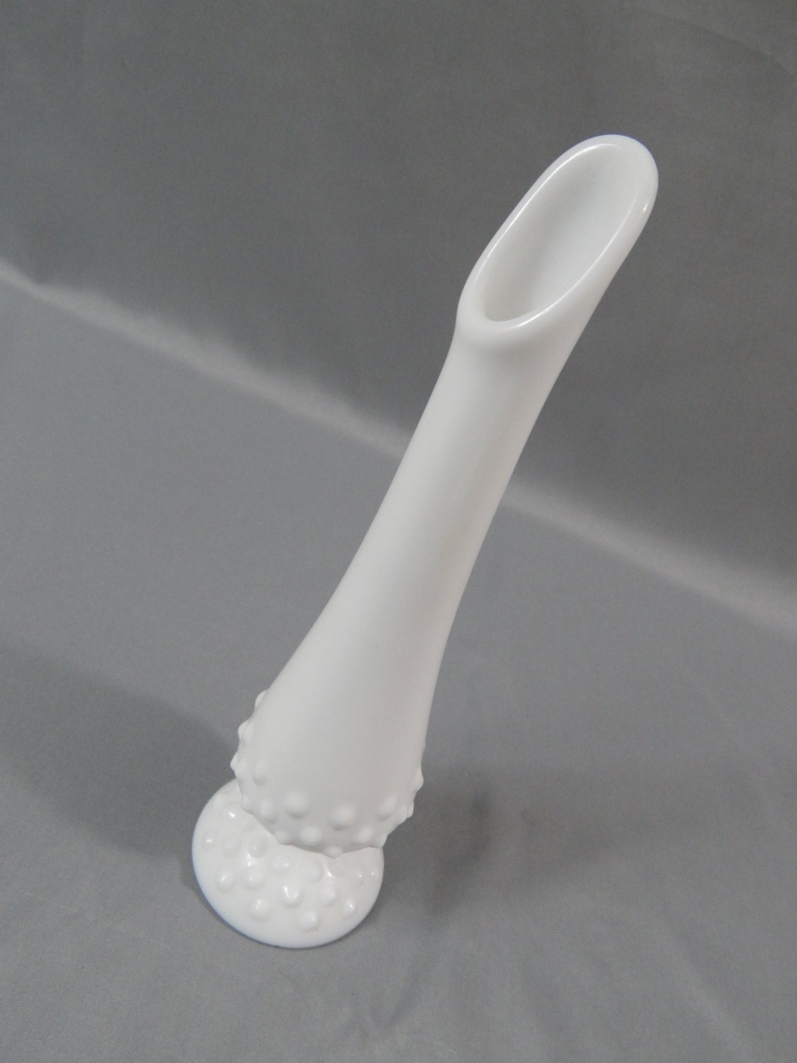 Vintage Hobnail Opaque Milk Glass Bud Vase Asymmetric, Circa 1950s