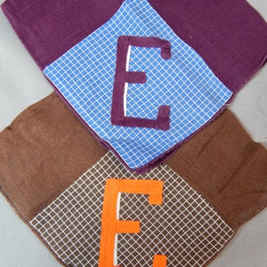 Outstanding and Unusual  Set of Two Little Vintage Hand Appliqued Handkerchiefs, Monogramed E, Circa 1930s - 1940s