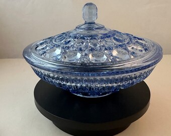 Vintage Indiana Glass “Blue Ice” Lidded Candy Jar, Windsor Bowl, Circa 1960s