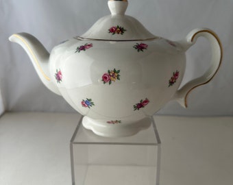Beautiful Vintage Wood and Sons Porcelain Teapot, Classic Dainty Floral Pattern on White, Ellgreave England